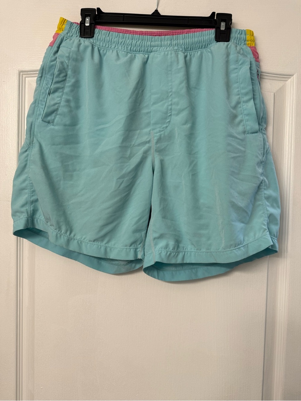 Bird Dogs Boom Classic Swim Trunks Men’s XL Pink Blue Yellow Lined 6.5” Inseam